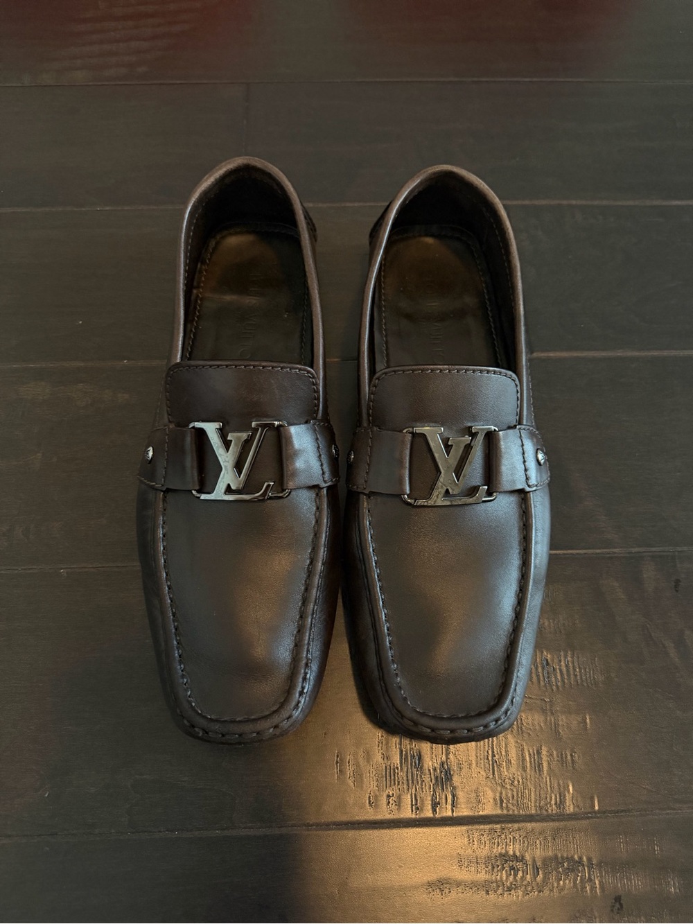 Louis Vuitton Brown Leather LV Buckle Slip-On Loafers